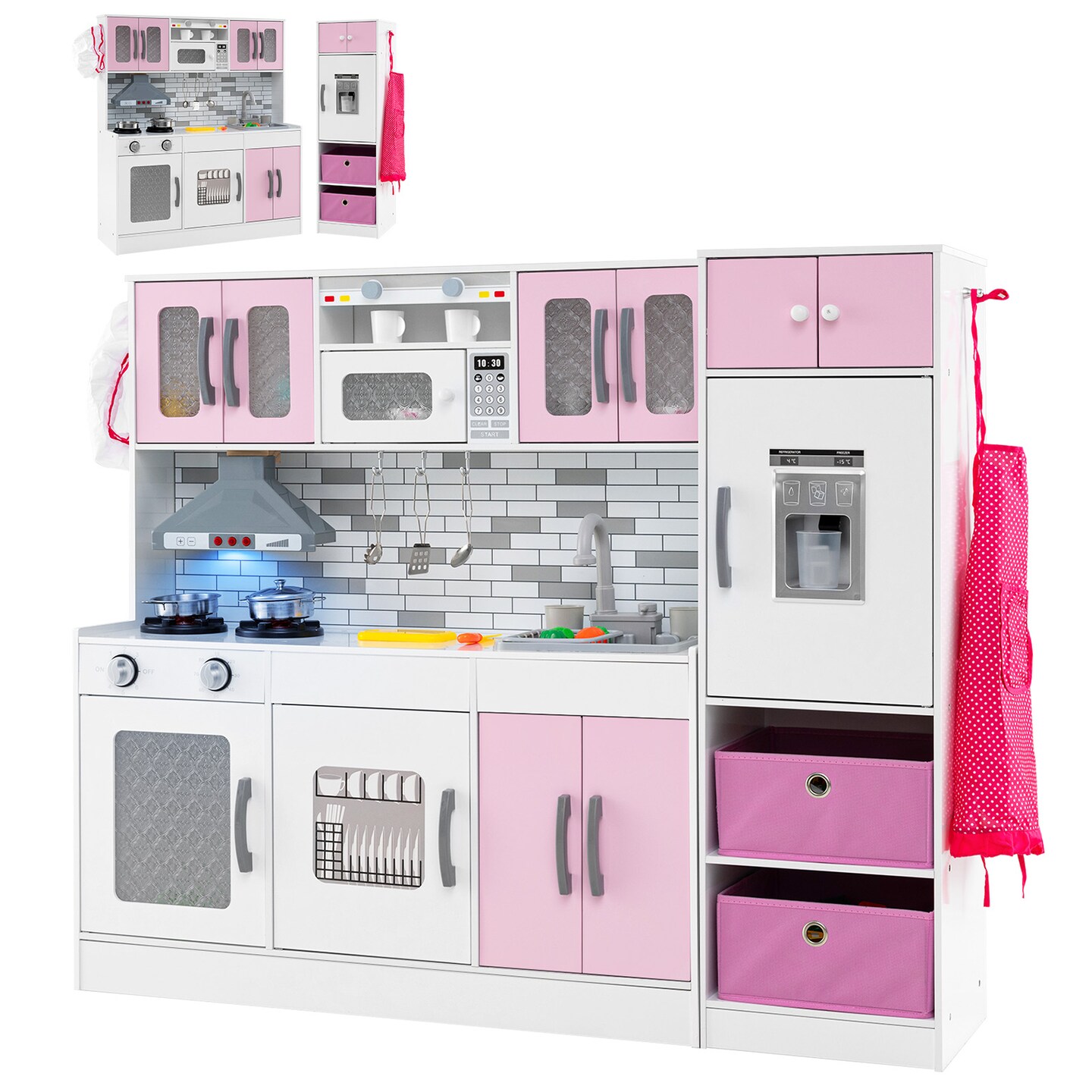 Wooden Pink Kitchen Playset with Lights & Sounds for Kids Ages 3+