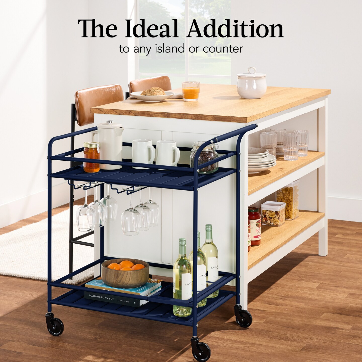Best Choice Products 2-Tier Rolling Bar Cart Indoor/Outdoor w/ Storage Shelves, Wine Rack, Lockable Wheels