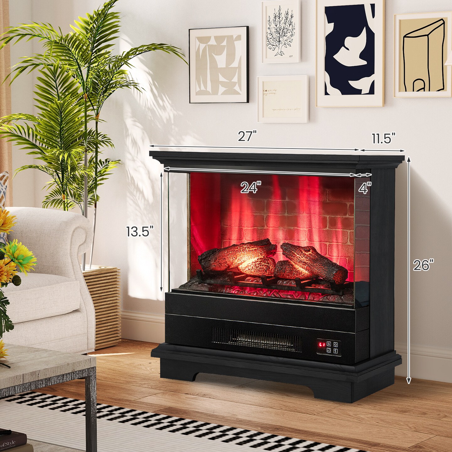 27 Inch Freestanding Fireplace with Remote Control