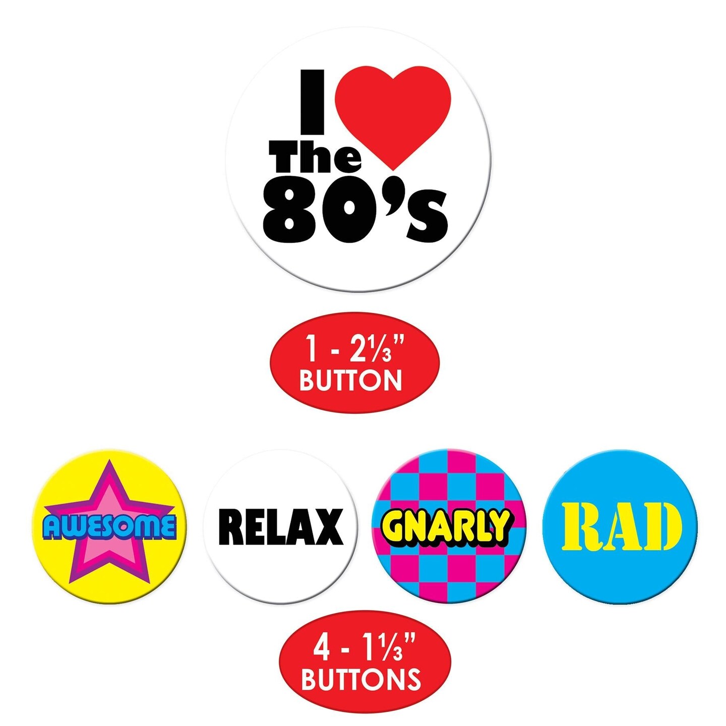 60 Pack Beistle 80&#x27;s Party Buttons