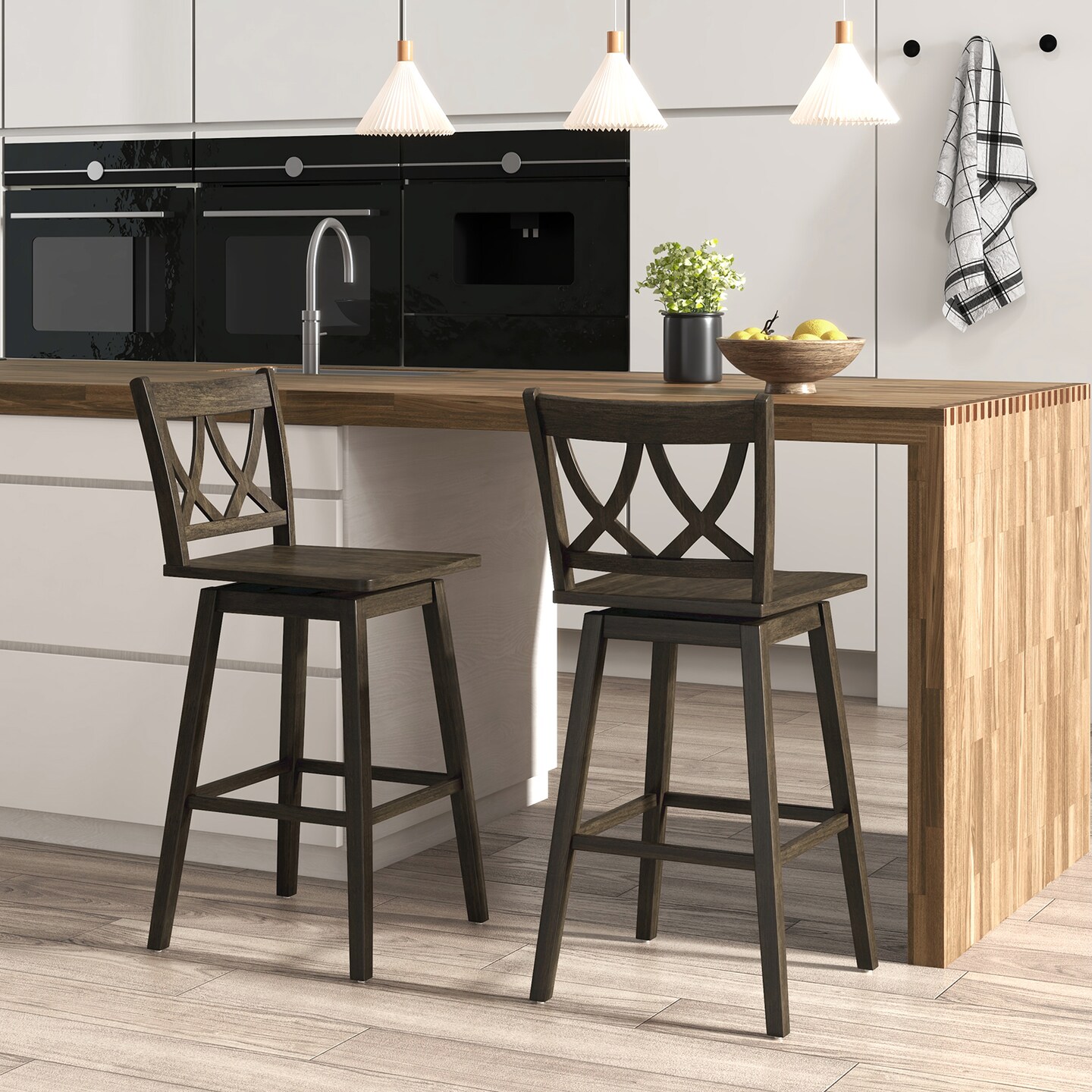 24/29 Inch Bar Stool Set of 2 Wooden Bar Chairs with Rubber Wood Frame, Adjustable Height, Modern Design