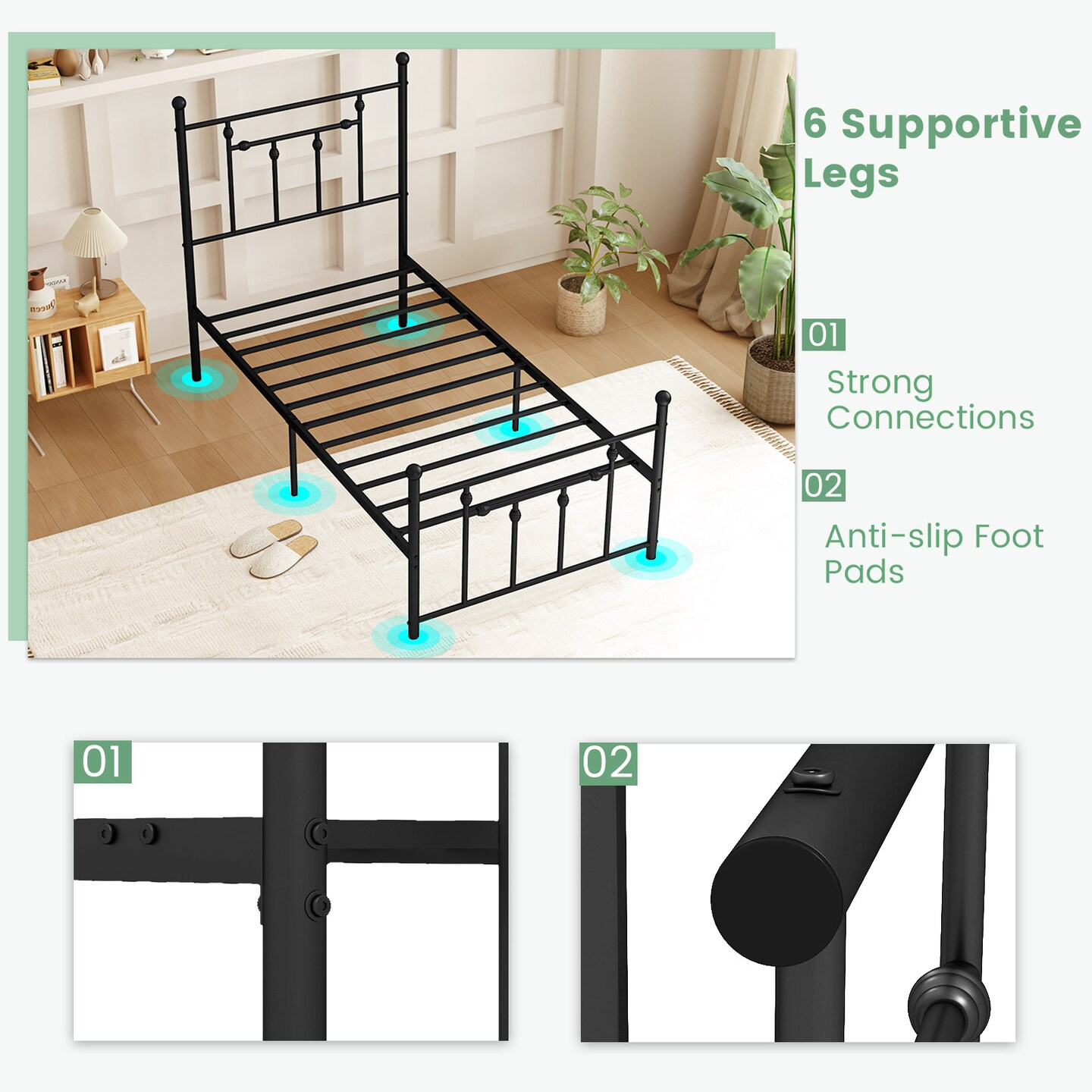 Heavy-duty Metal Bed Frame with Headboard