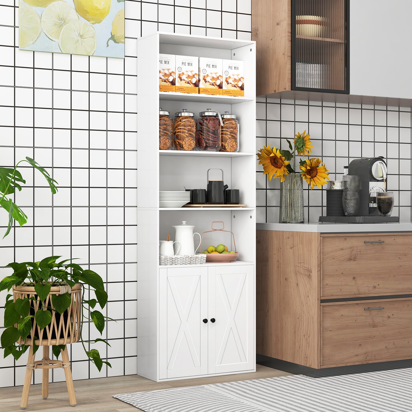 71 Inch Freestanding Bookshelf with 6 Shelves and 2-Door Cabinet