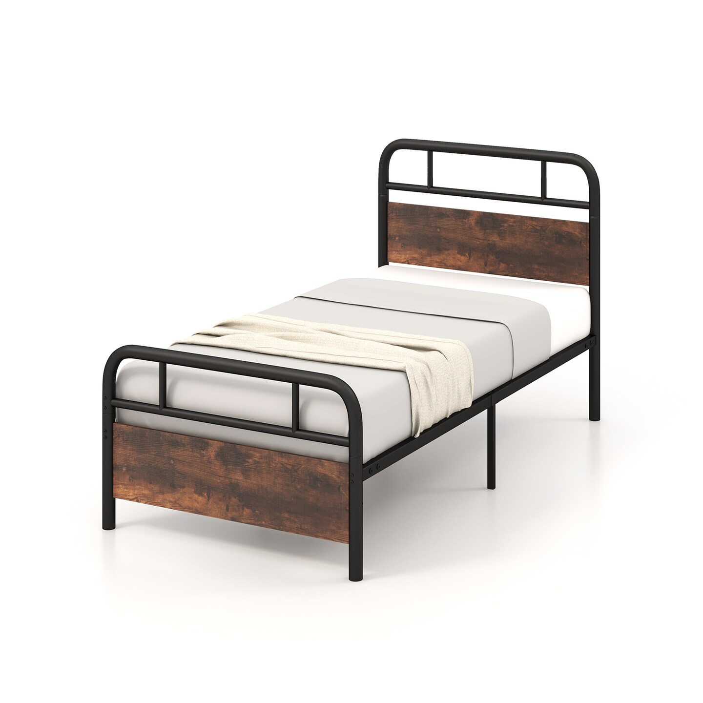 Industrial Metal Bed Frame with Headboard – Twin/Full/Queen Size, Sturdy Construction and Easy Assembly