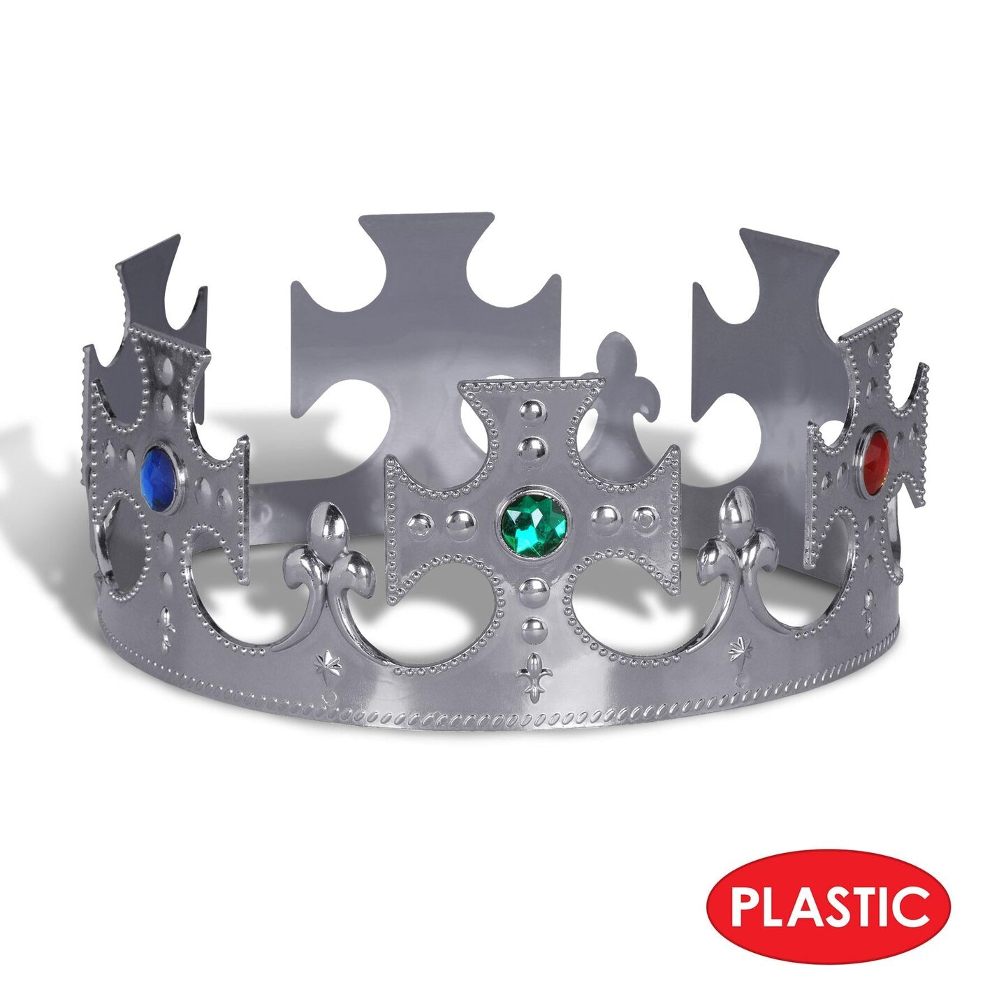 12 Pack Beistle Silver Plastic Jeweled King&#x27;s Crown