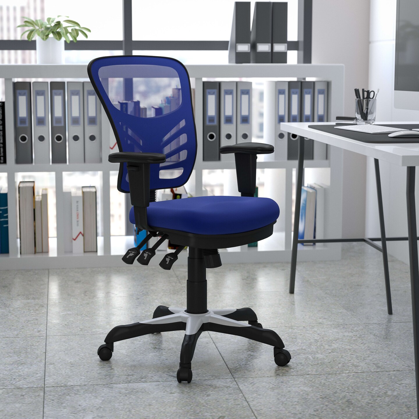 Emma and Oliver Mid-Back Mesh Triple Paddle Swivel Ergonomic Office Chair with Adjustable Arms
