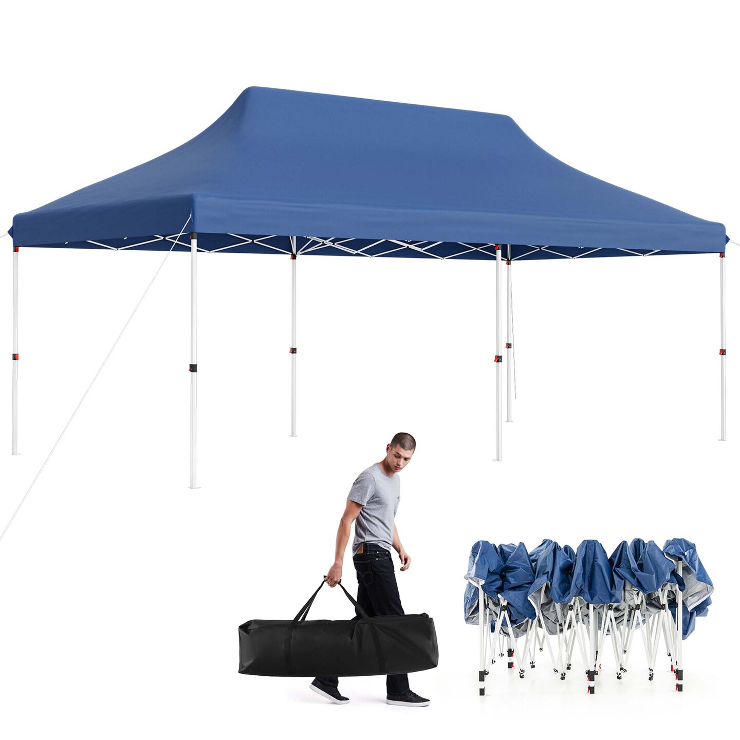 Costway 10 x 20 FT Pop up Canopy UPF50 Sun Protection Tent with Carrying Bag Blue Black Grey White