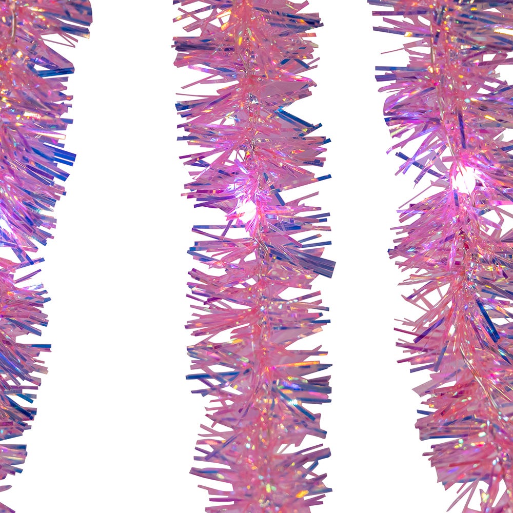 100-Light Pink Iridescent Tinsel With Pink Superbright LED Cascade Light