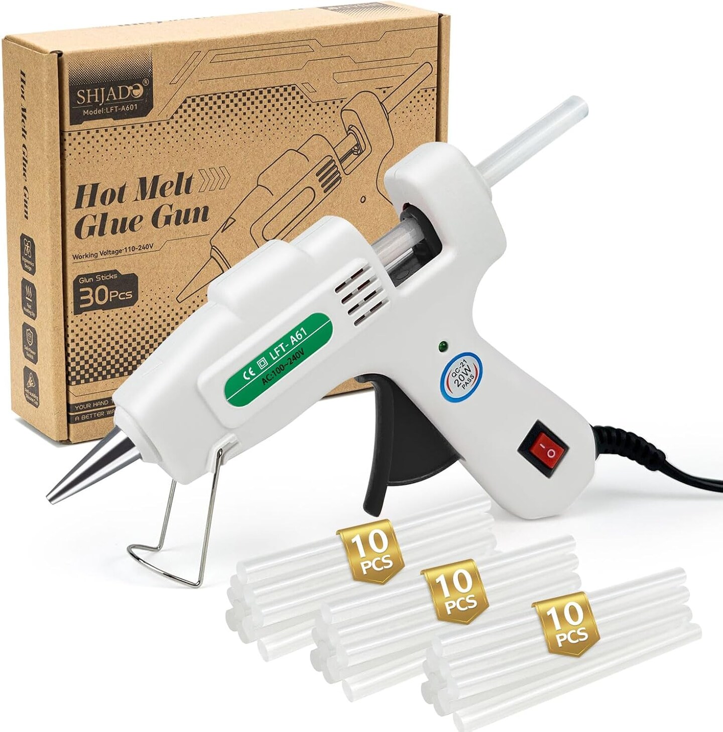 Mini Hot Glue Gun with 30 Glue Sticks, Fast Heating Hot Melt Gun, 20W Glue Gun Kit, Lightweight Craft Gun for DIY, Home Repairs, Kids&#x27; School Projects, White