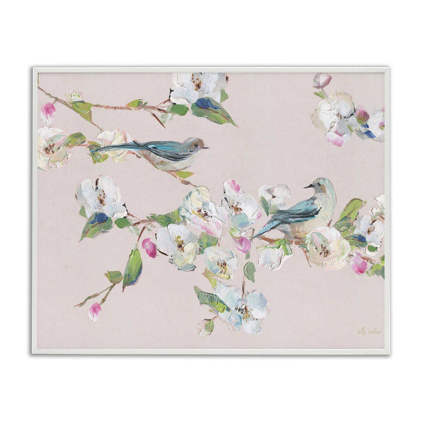 Stupell Industries Soft Spring Blossoms & Birds Framed Giclee By Sally Swatland