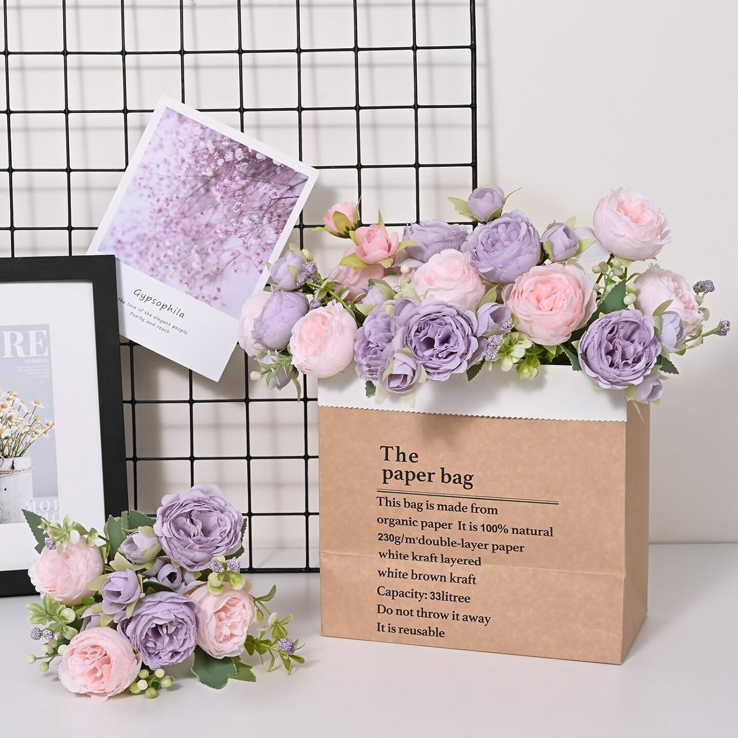 4 Packs Artificial Peonies &#x2013; Silk Flowers for Table Centerpiece (Pinkish-Purple)