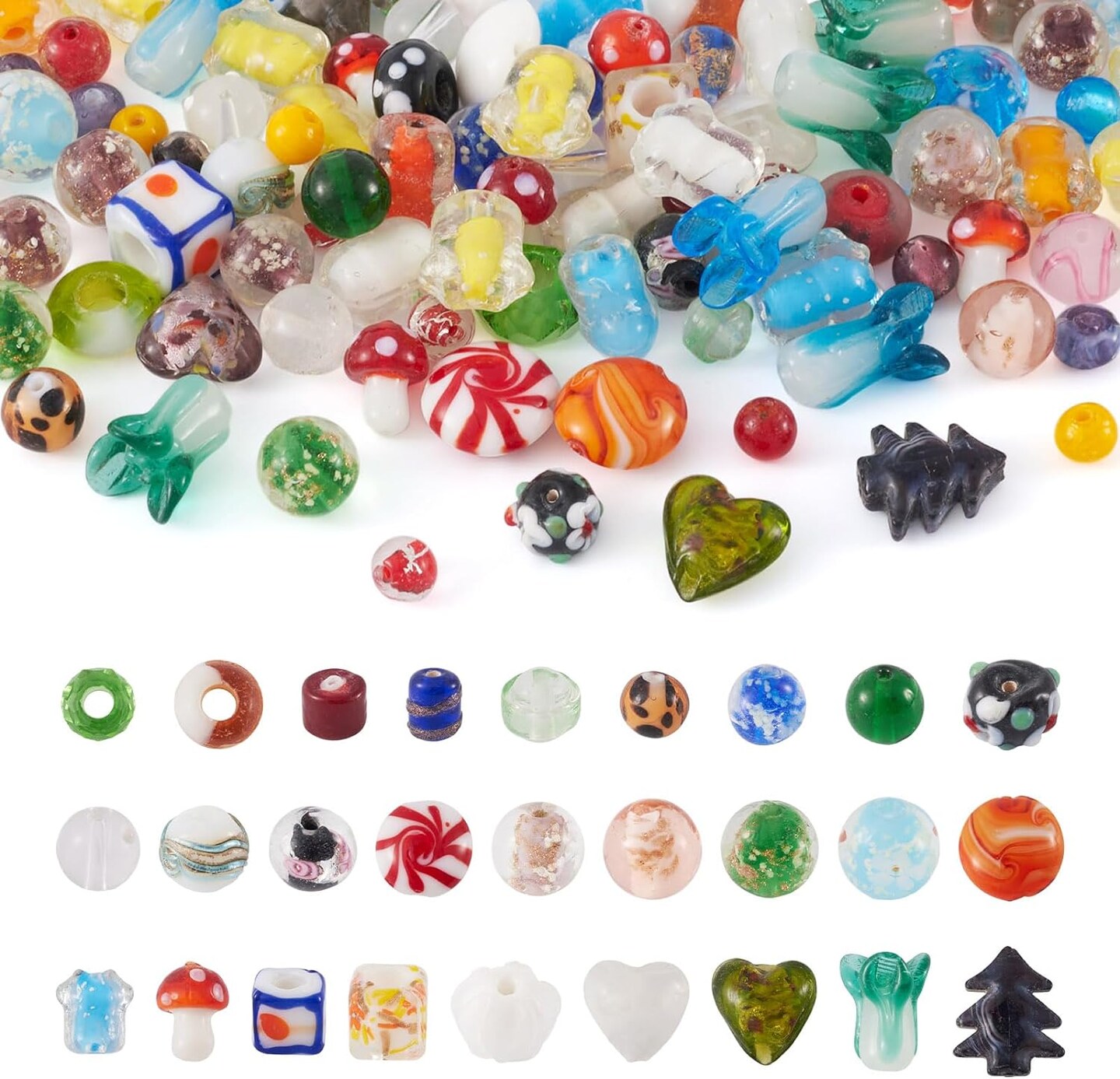 200 pcs Mixed Shapes &#x26; Colors Lampwork Glass Beads