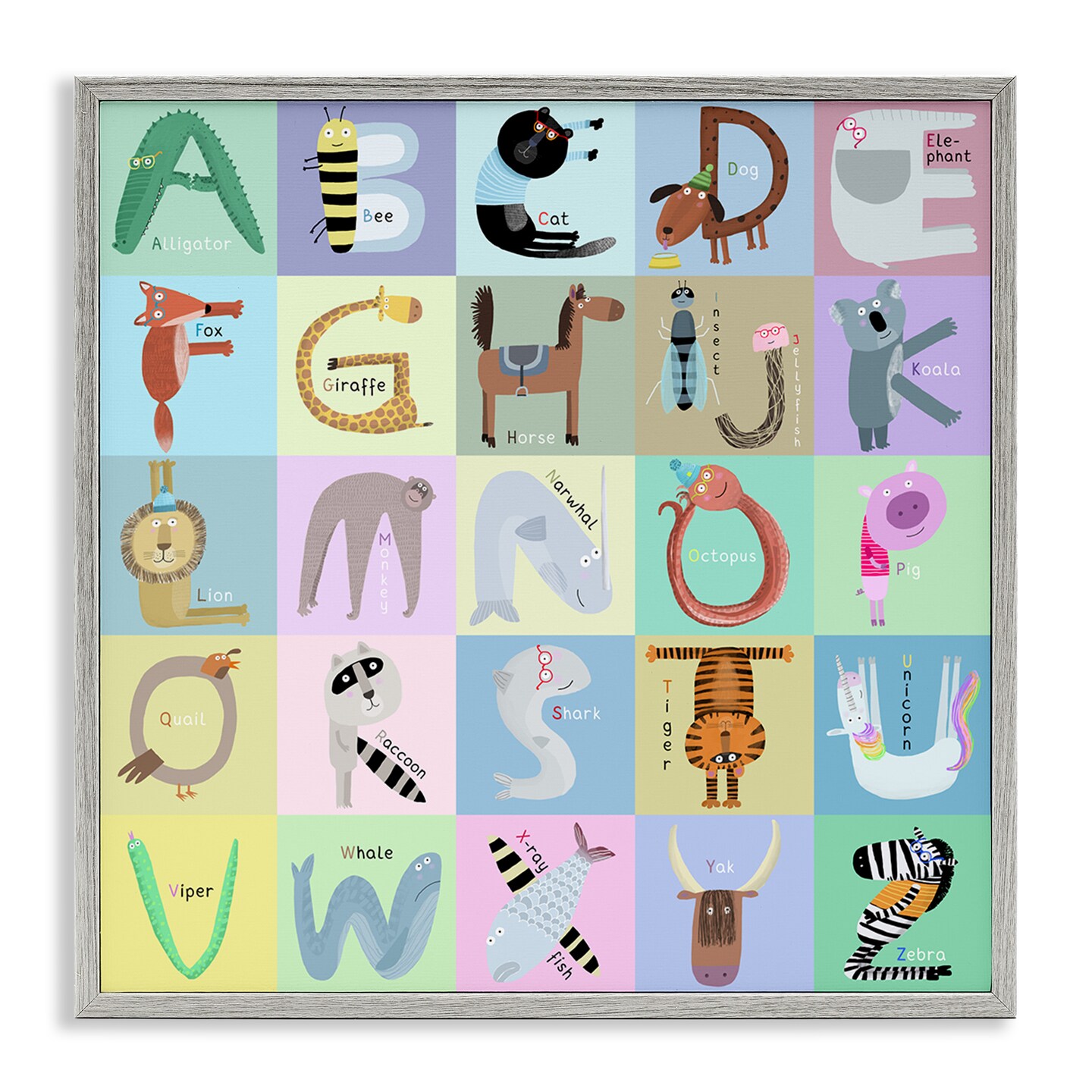 Stupell Industries Fun Animals Educational Letters Framed Giclee By ...