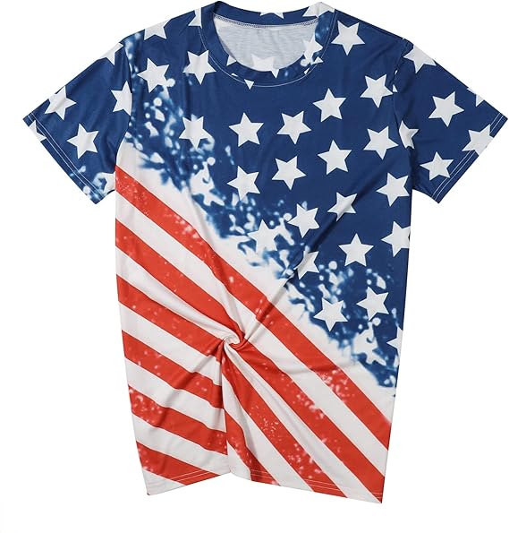 Plus Size American Flag Shirt Women 4th of July Tee Shirt USA Stars Stripes T-Shirt
