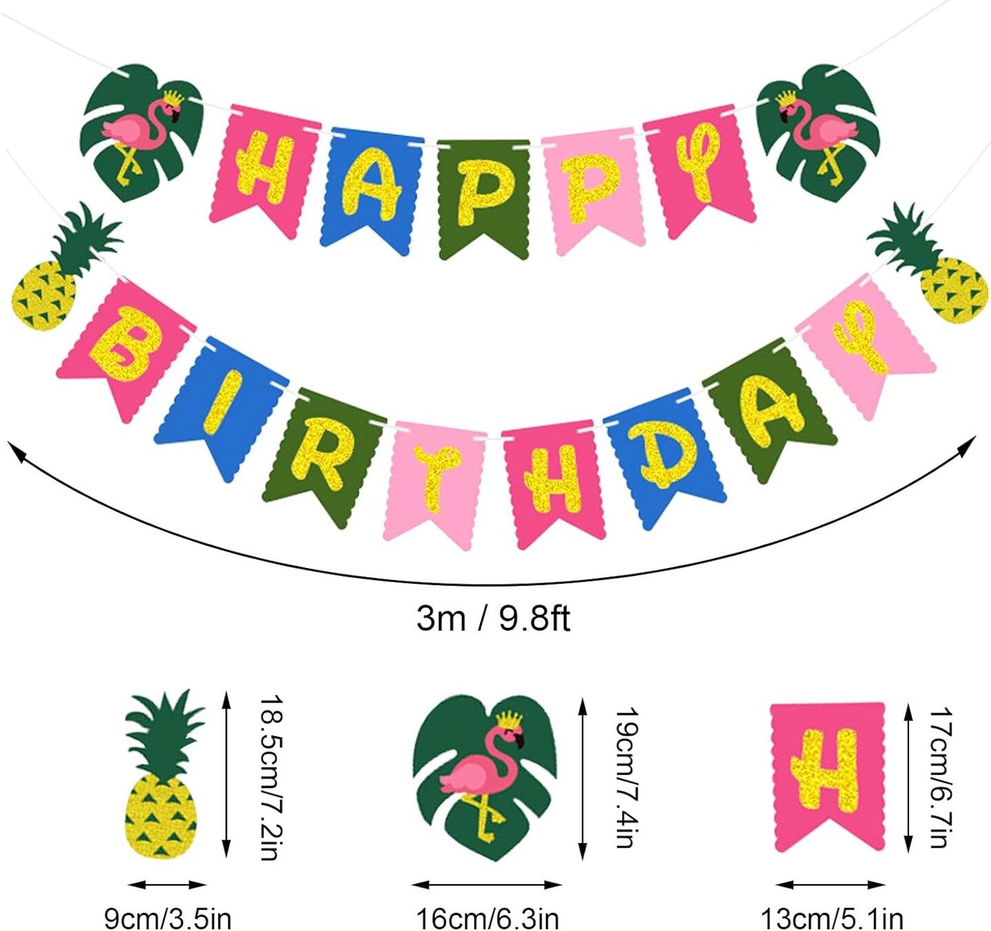Tropical Happy Birthday Banner Hawaiian Birthday Party Decoration