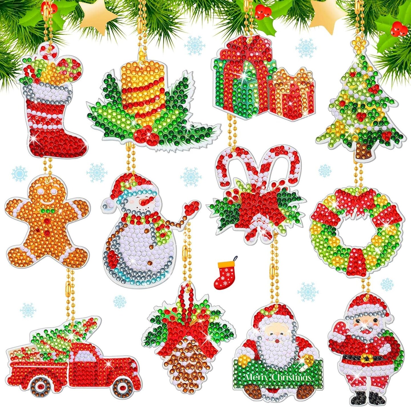 12 Pieces Christmas Diamond Painting Kits Diamond Art Christmas Ornaments