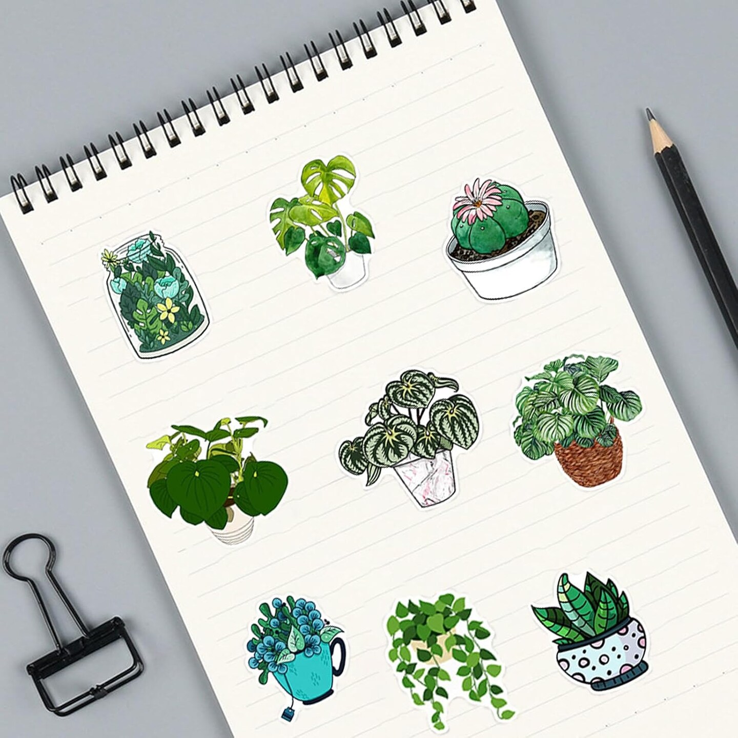 50 Pcs Green Plants Stickers Potted Plant Floral Sticker