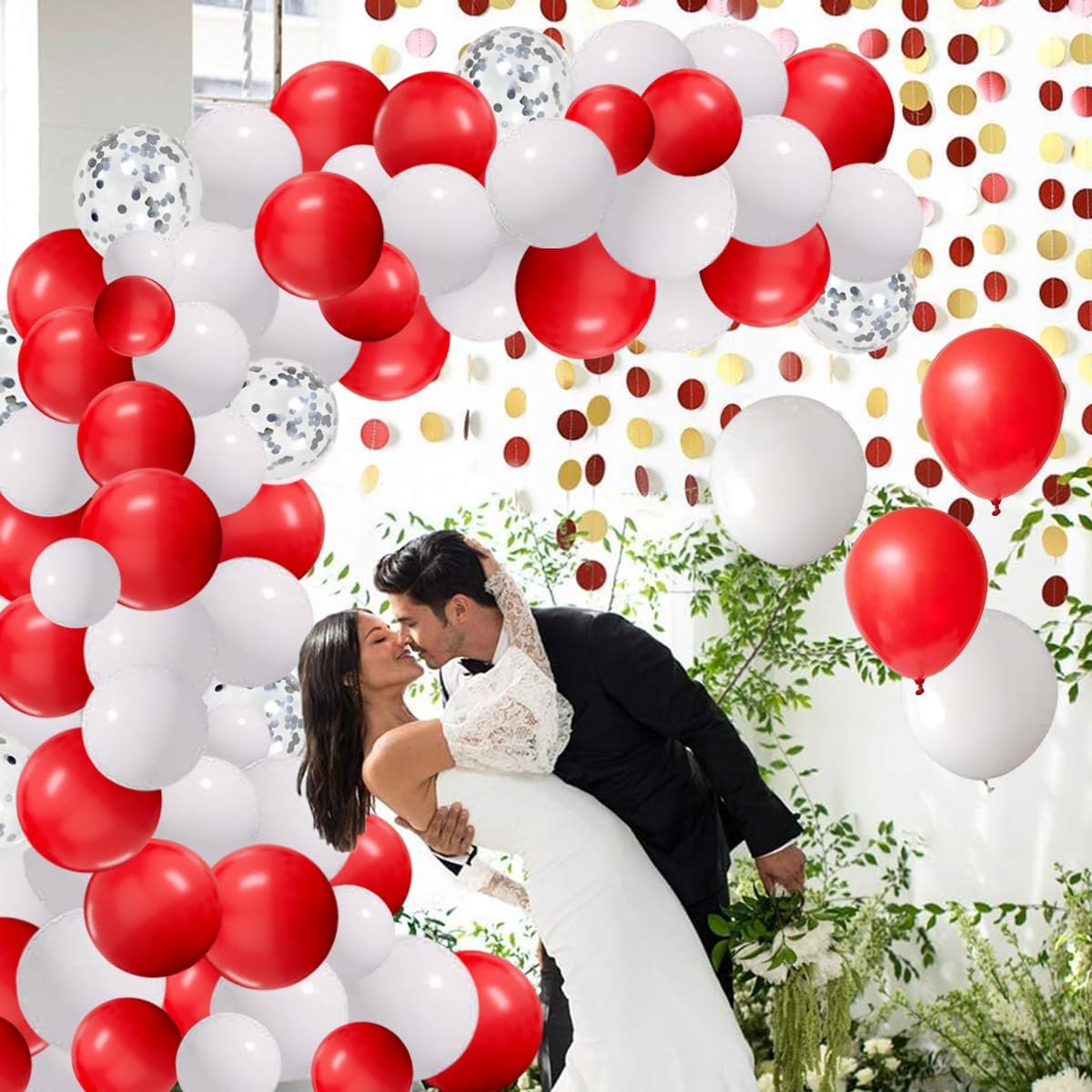 Red, White, Silver Balloons Kit, 122Pcs Red White Silver Balloon Arch Balloon Garland Kit(Red White)