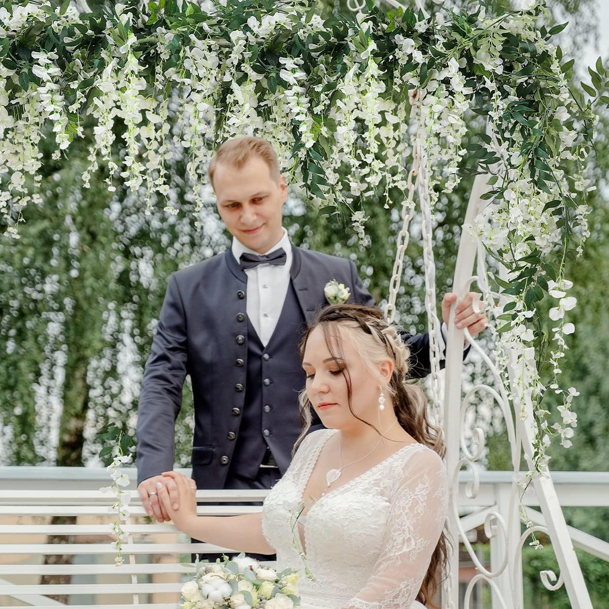 3PCS 7.2Ft Artificial Wisteria Garland – Faux Hanging Wisteria Vine Greenery for Home, Garden, Wedding Arch & Outdoor Floral Decoration (White)