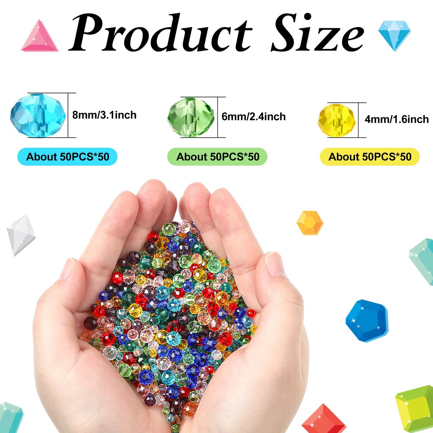 1000 Pieces Glass Beads , Crystal Glass Beads Faceted Rondelle Shape Crystal Beads Assorted Colorful Loose Beads for DIY Craft Bracelets, Necklace Jewelry Making, 4 mm 6 mm 8 mm (Fresh Color)