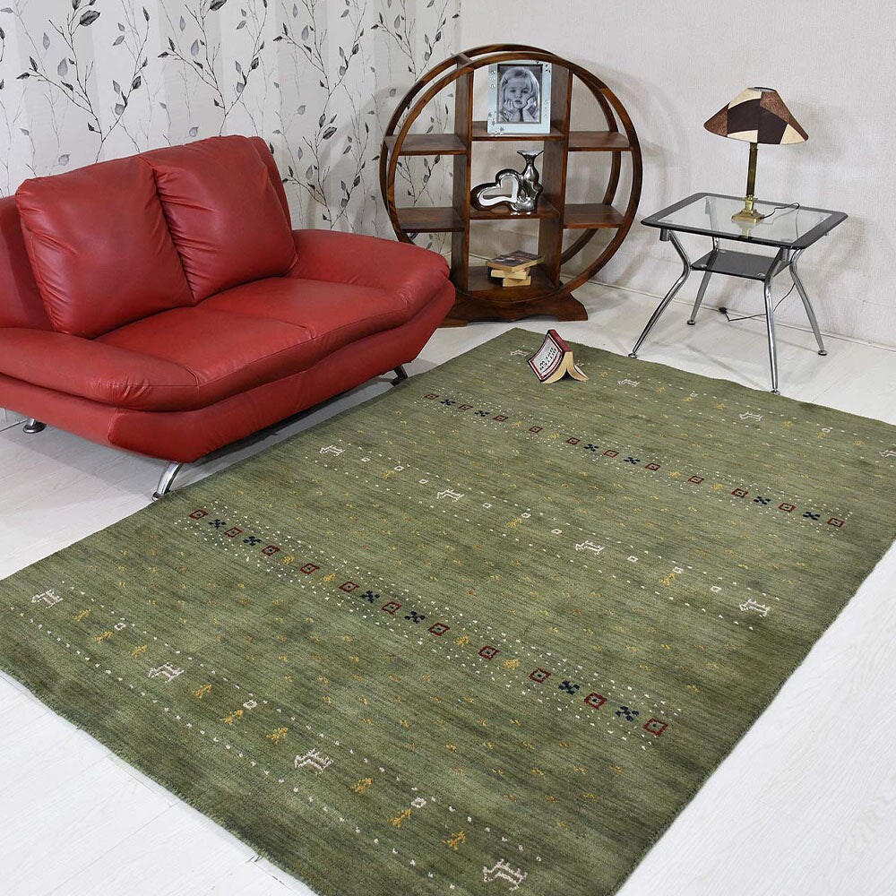 Rugsotic Hand Knotted Wool Area Rug 3X5 Green Contemporary L00585