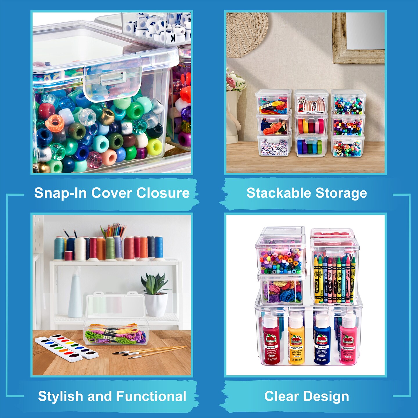 Sorbus 6-Piece Hardware Storage Container Set with Built in Lids - Stackable Organizational Tool Storage - Screws, Bolts, Nails and More