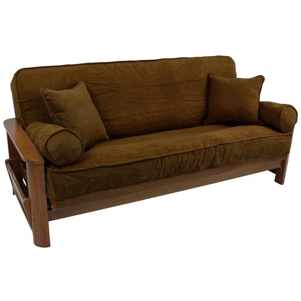 Solid Microsuede Double Corded 8 to 9-inch Full Futon Cover Set with Four Throw Pillows (Set of 5)