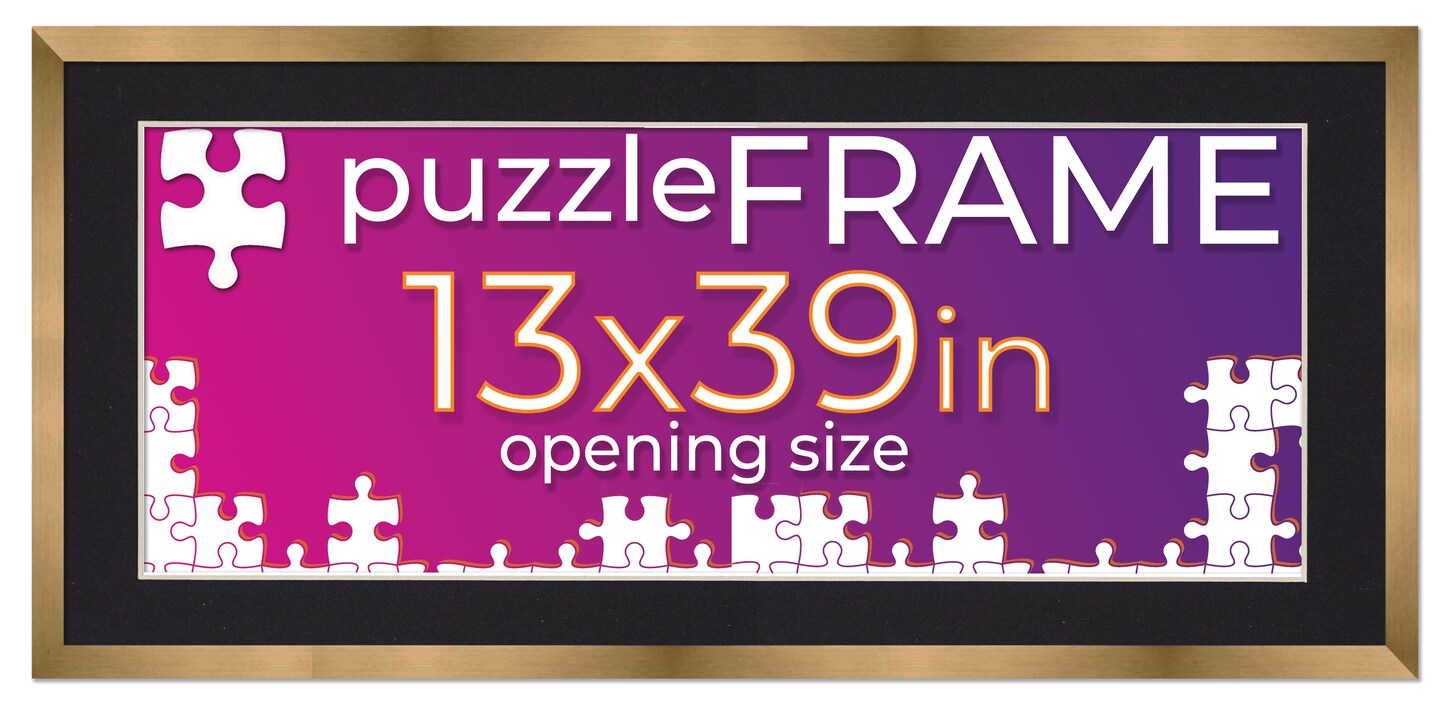 Bronze Wood Puzzle Frame Kit with Glue Sheets, Black Mat, Backing, UV Acrylic - Available in 20 Popular Sizes