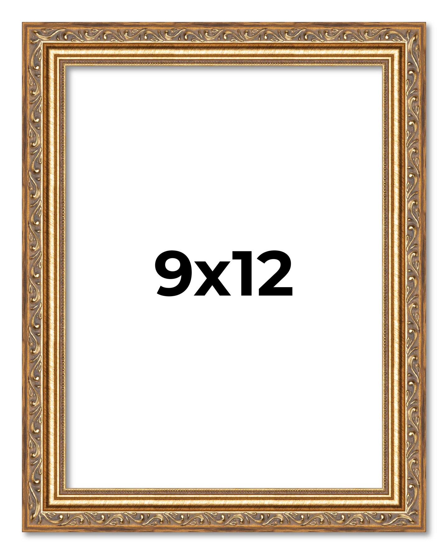 9x12 Solid Wood Antique Picture Frame with UV-Resistant Acrylic &#x26; Acid-Free Backing, Available in 4 Finishes: Bronze, Gold, Silver, and Gold with Black