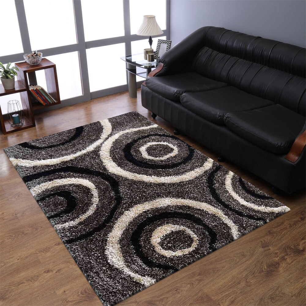Rugsotic Hand Tufted Shag Area Rug Geometric Gray Black K00035 Polyester 5X7