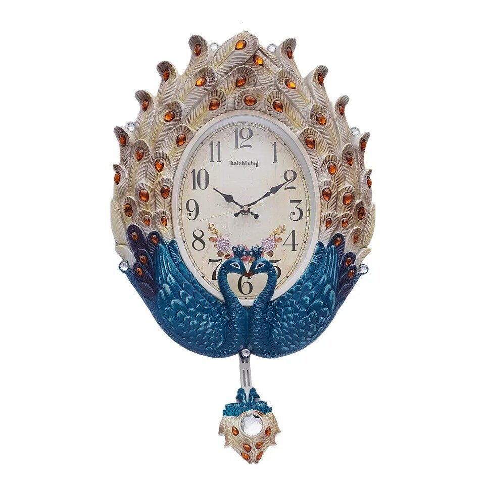 Large Peacock Wall Clock Watch Living Room Peacock Clock Decor Battery Powered