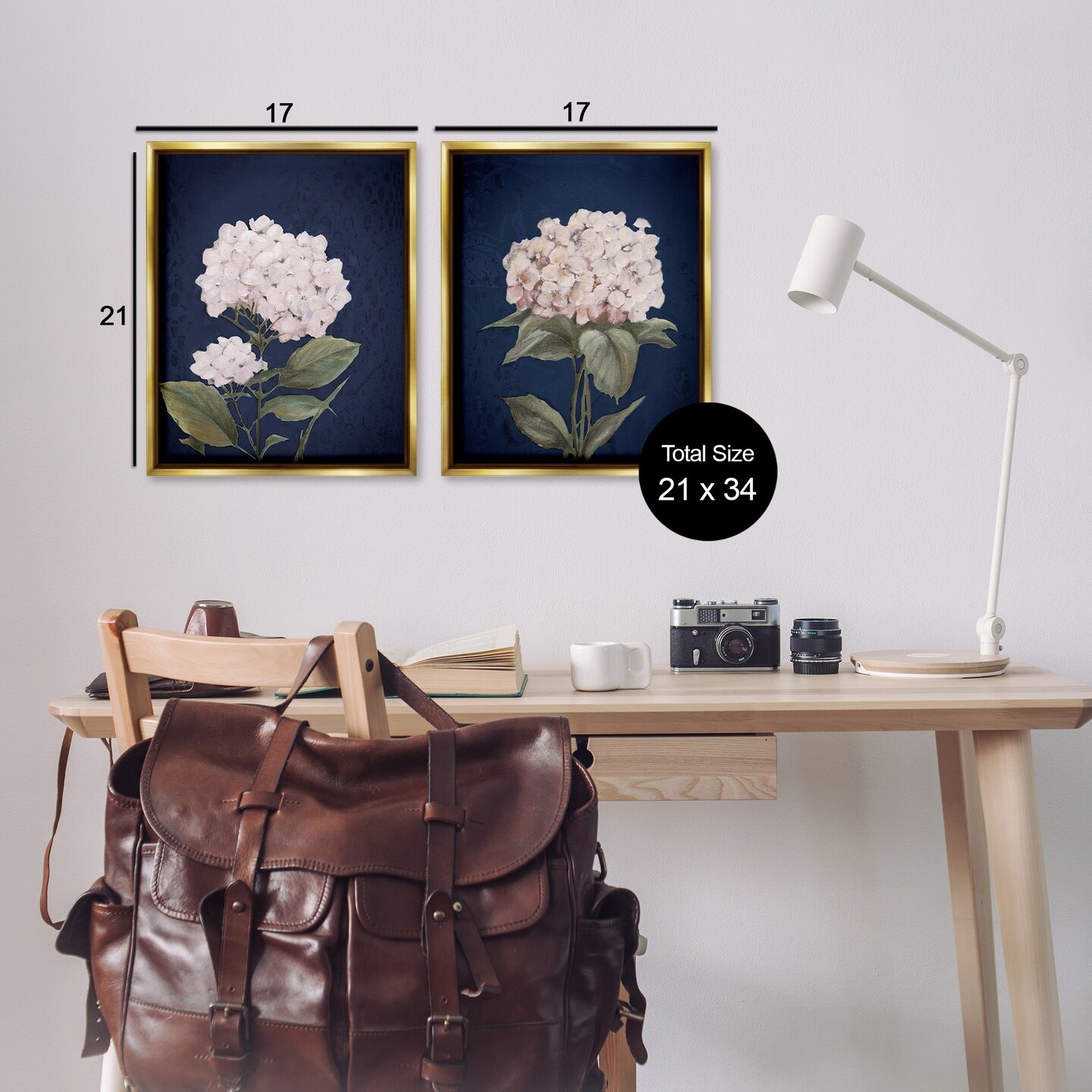 Stupell Industries Hydrangea Flower on Blue 2 pc Framed Floater Canvas Wall Art Set Design by Patricia Pinto