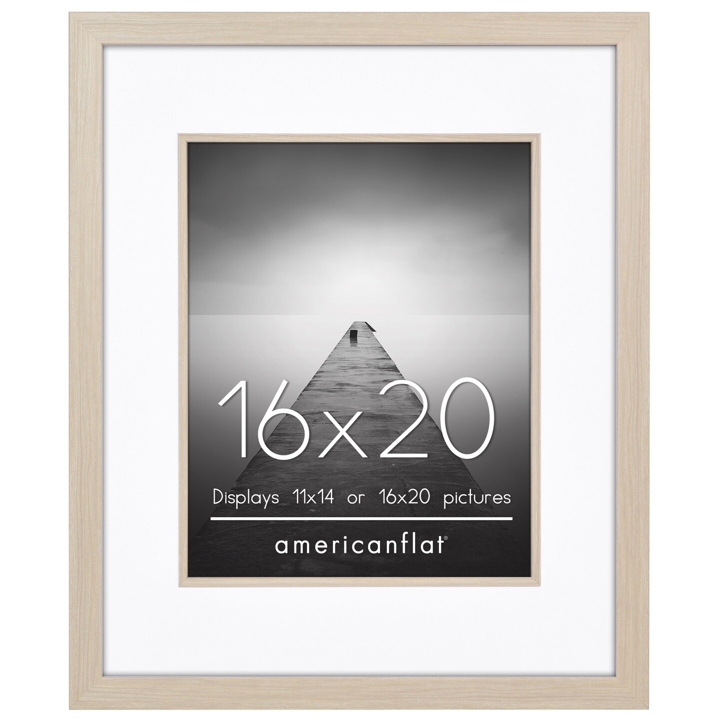 Americanflat 16x20 Picture Frame with Decorative Inner Mat Accent - Use as 11x14 photo frame with the Mat or as 16x20 frame without the Mat - Statement Frame with Polished Plexiglass