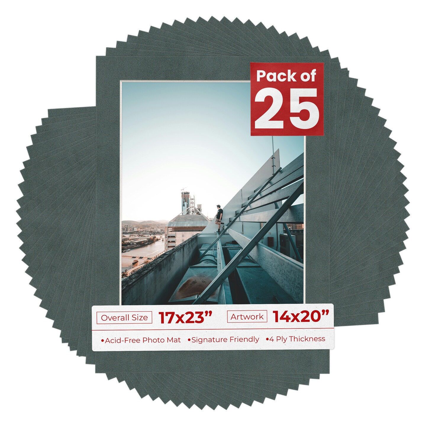 Dark Grey Suede Mat Board for 17x23 Frames - Fits 14x20 Photos