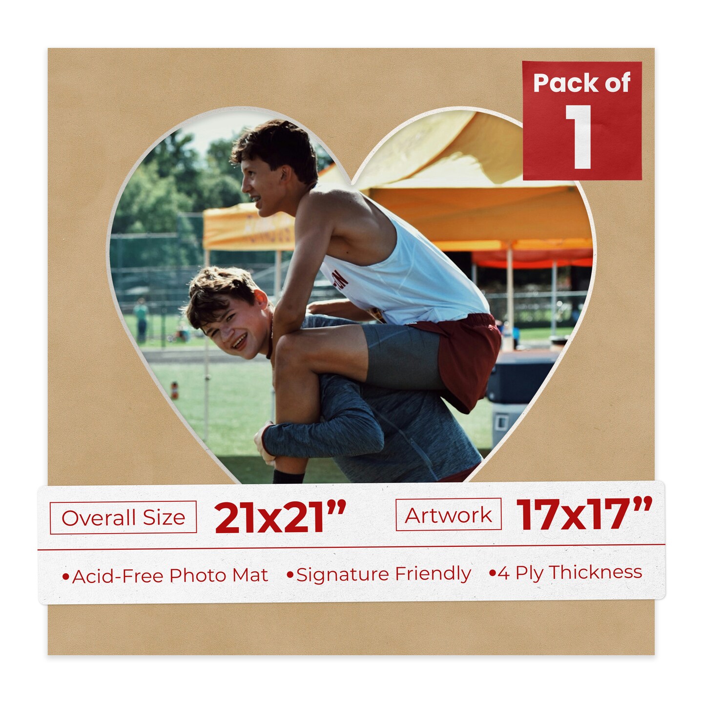 Beige Suede Mat Board for 21x21 Frames - Heart Opening for 17x17 Photos