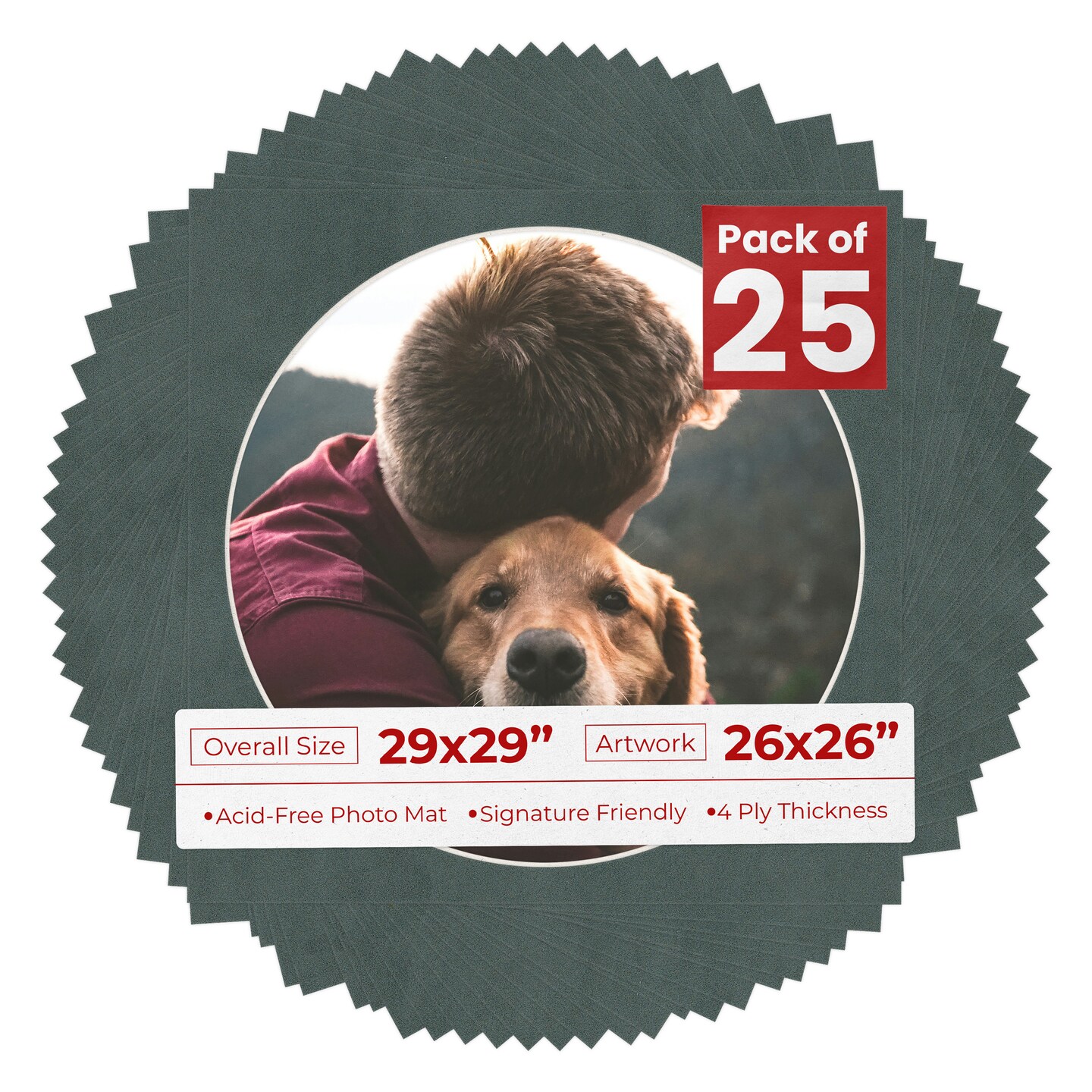 Dark Grey Suede Mat Board for 29x29 Frames - Circle Opening for 26x26 Photos