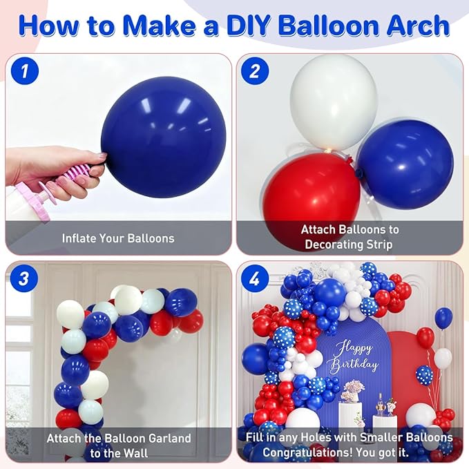 Red White Blue Balloon Arch Kit, 167PCS 4th of July Balloons Garland for Graduation Patriotic Birthday Nautical Baby Shower Wedding Baseball Party Decorations