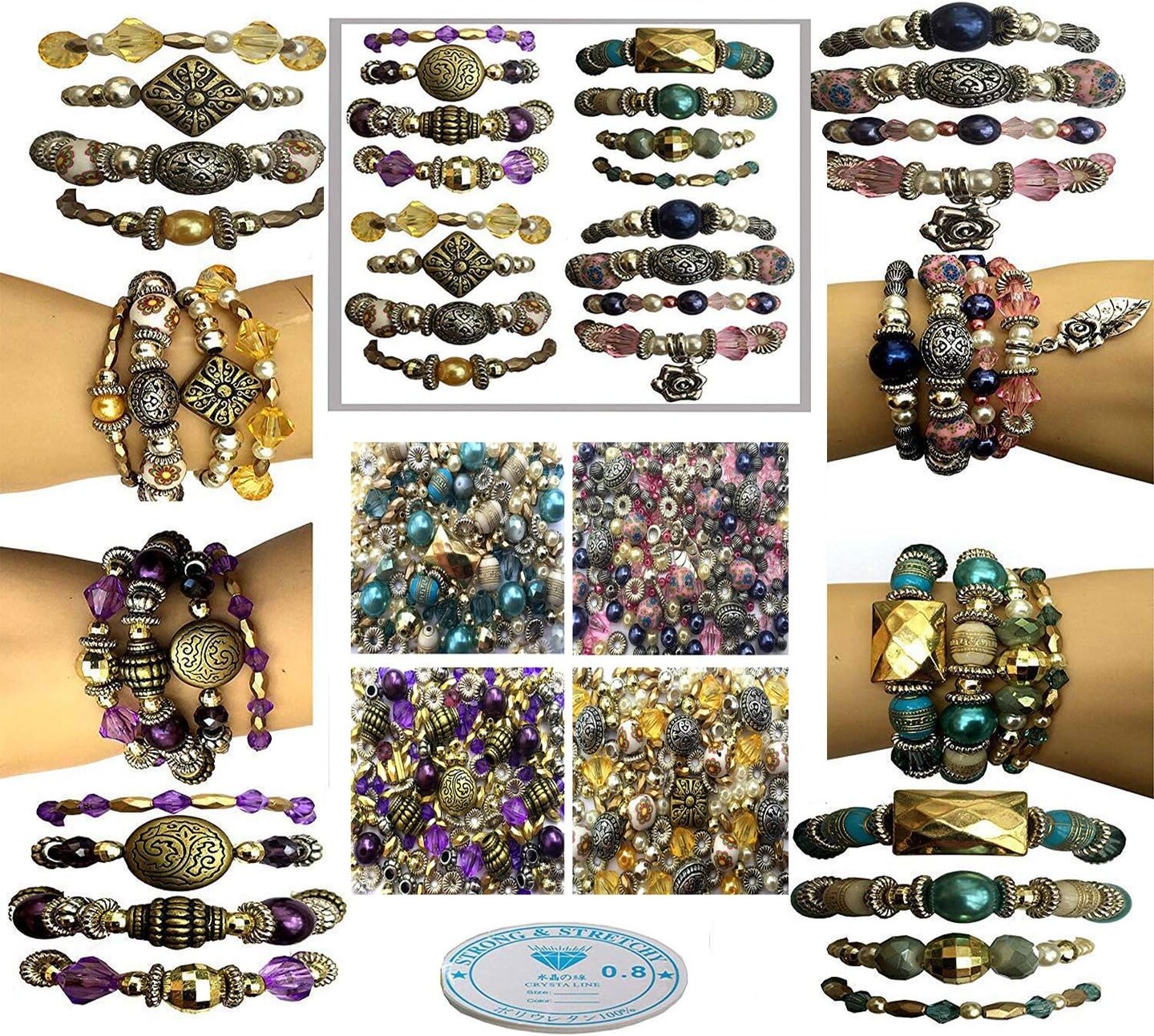 Bracelet Jewelry Making Kit – DIY Elastic & Beads Set for 16 Custom Bracelets by Sabrikas
