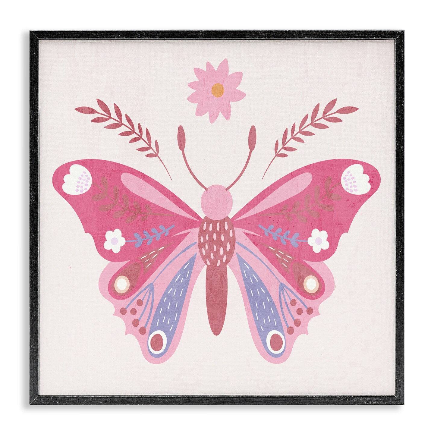Stupell Industries Folk Butterfly in Pink Framed Giclee, design by Kim Allen