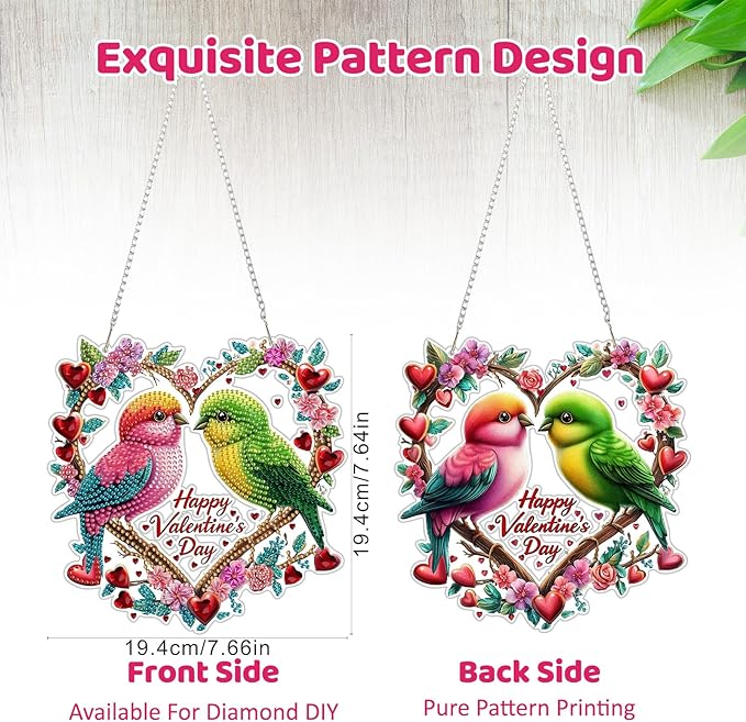 Valentine's Day Diamond Art Hanging Kits for Adult, A Pair of Birds Diamond Painting Hanging Kits Ornaments, DIY Special Shaped Rhinestone Window Pendants kit for Home Garden Wall Decor Gift