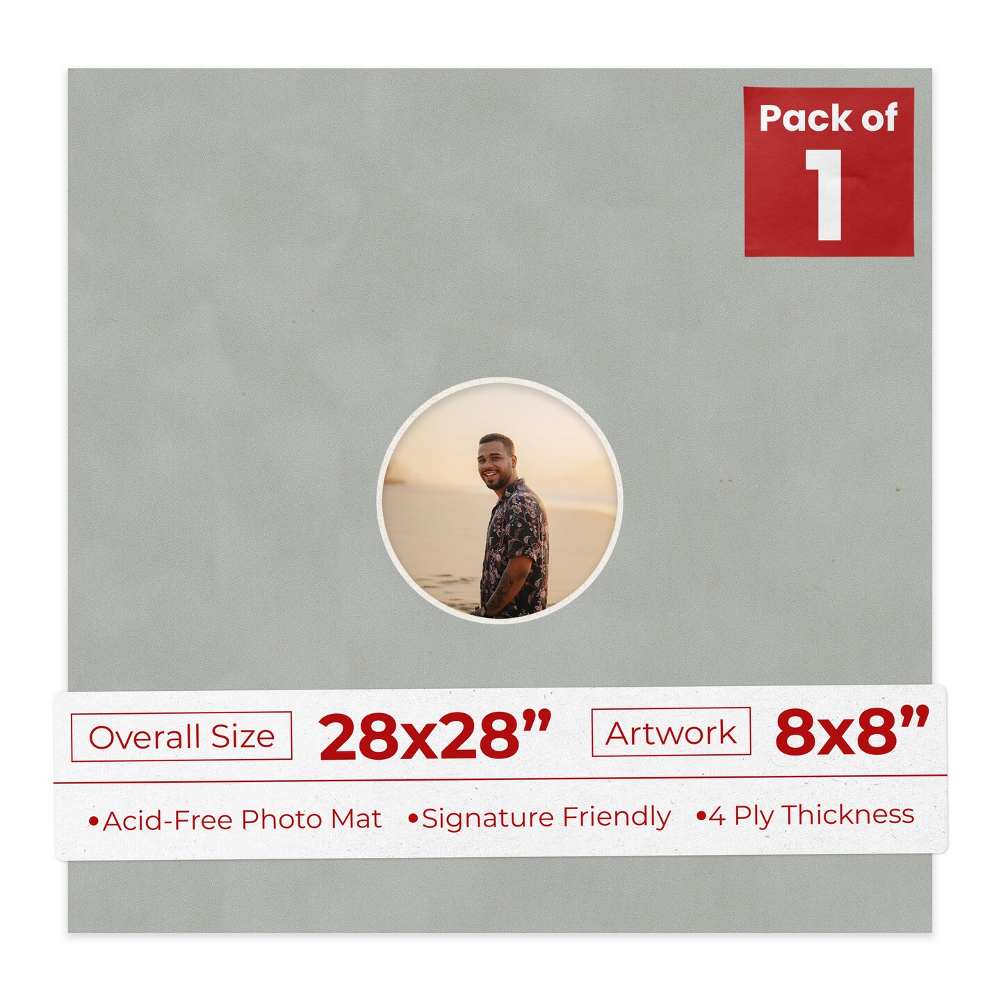 Light Grey Suede Mat Board for 28x28 Frames - Circle Opening for 8x8 Photos