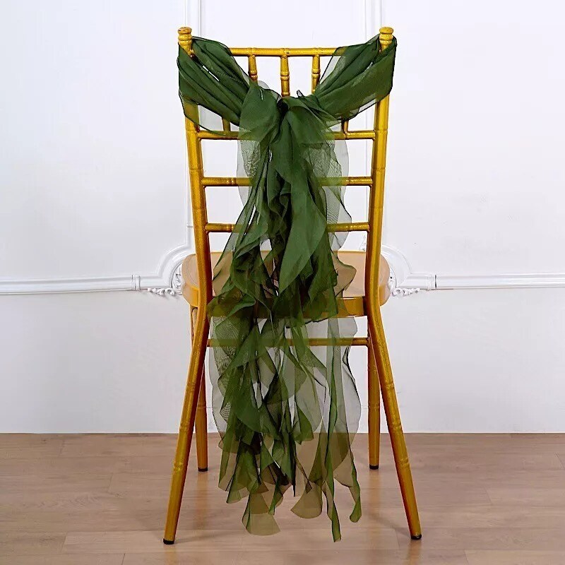 Olive Green Premium Curly Chiffon CHAIRS Covers Cap SASHES Bows Ties Home