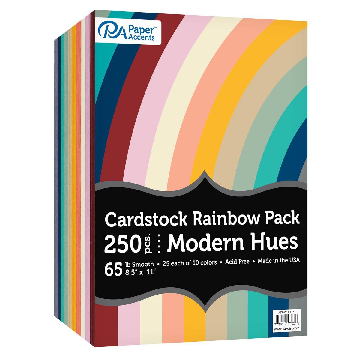PA Paper Accents Rainbow Cardstock 8.5 x 11 Variety Pack, Modern Hues, 65lb colored cardstock paper for card making, scrapbooking, printing, quilling and crafts