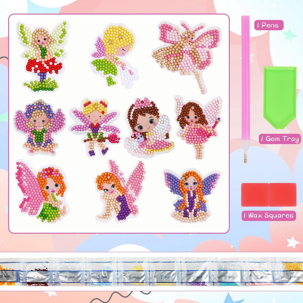 5D Diamond Art Stickers Kits, 10PCS Magical Fairy Diamond Art Painting Easy to DIY Creative Diamond Mosaic Sticker Craft