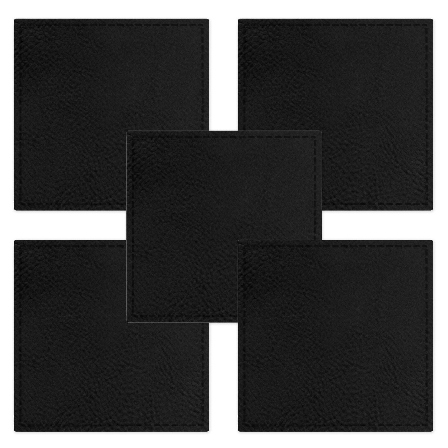 Engravable Leather Patch Blanks for Hats, Jackets & Bags – Laserable Faux Leather Patches with Adhesive & Stitch – Leatherette Apparel Patches (Square, 5 Pack)