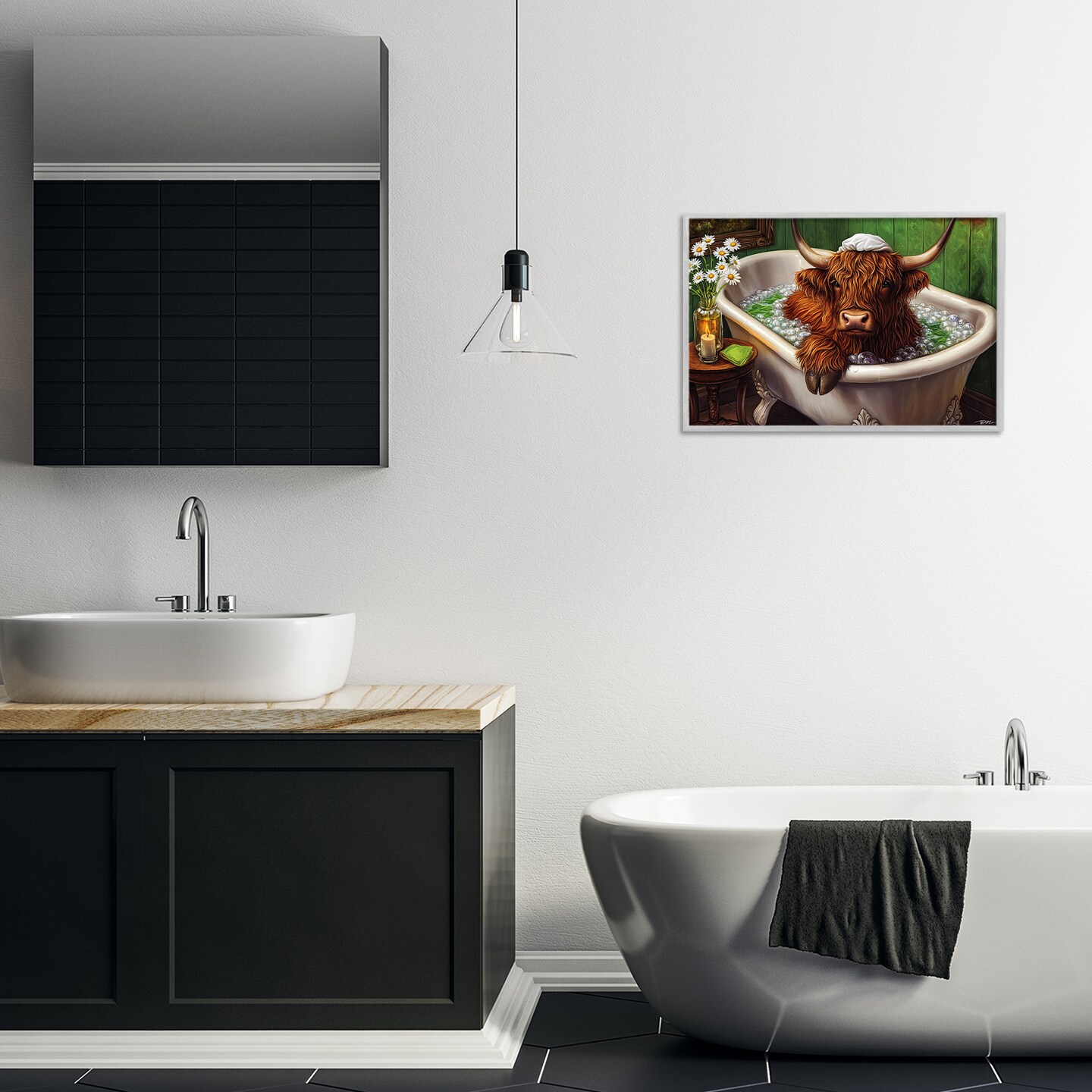 Stupell Industries Highland in Candle Lit Bubble Bath Framed Giclee, design by Momart