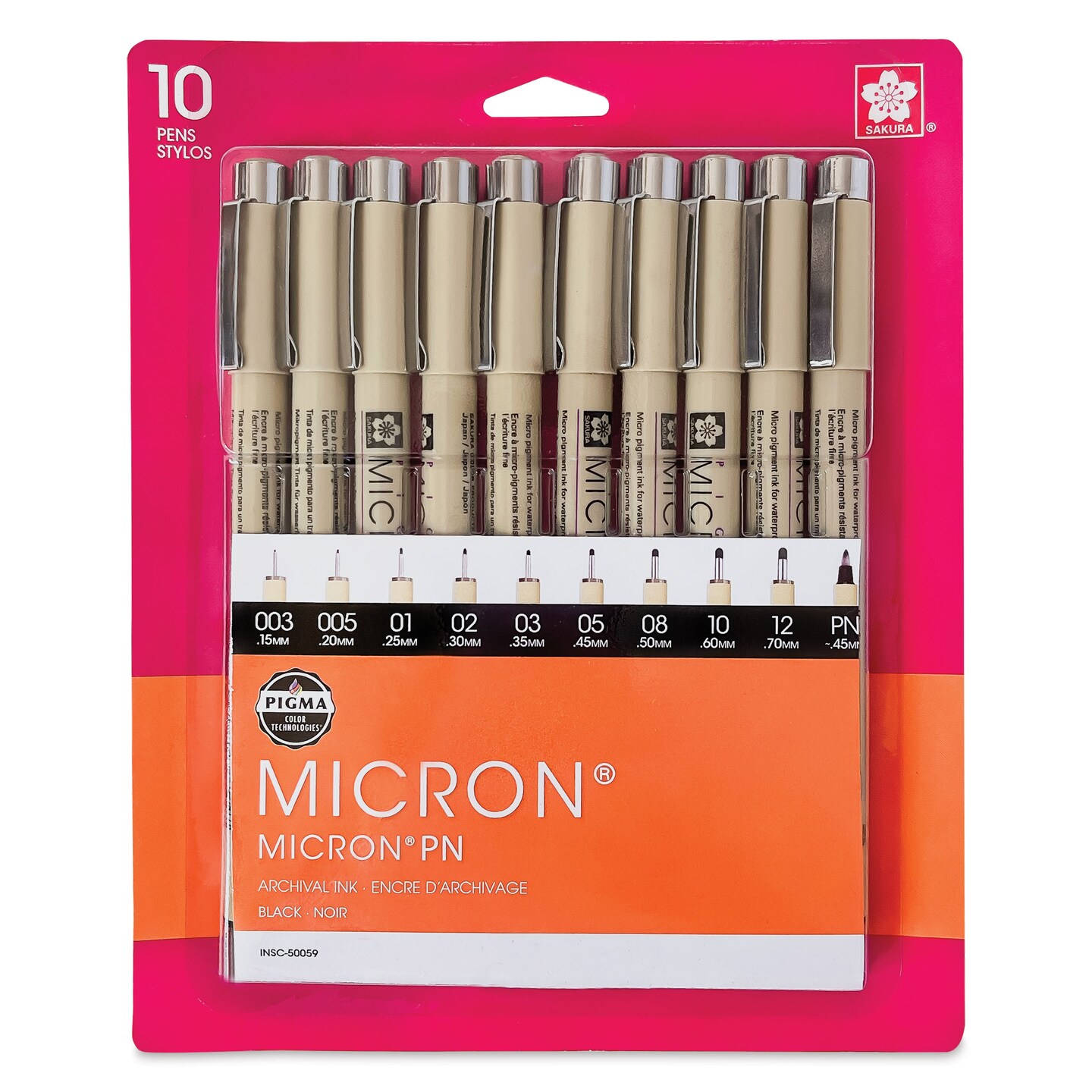 Sakura Pigma Micron Pens - Set of 10, Black, Fine and Bold Sizes