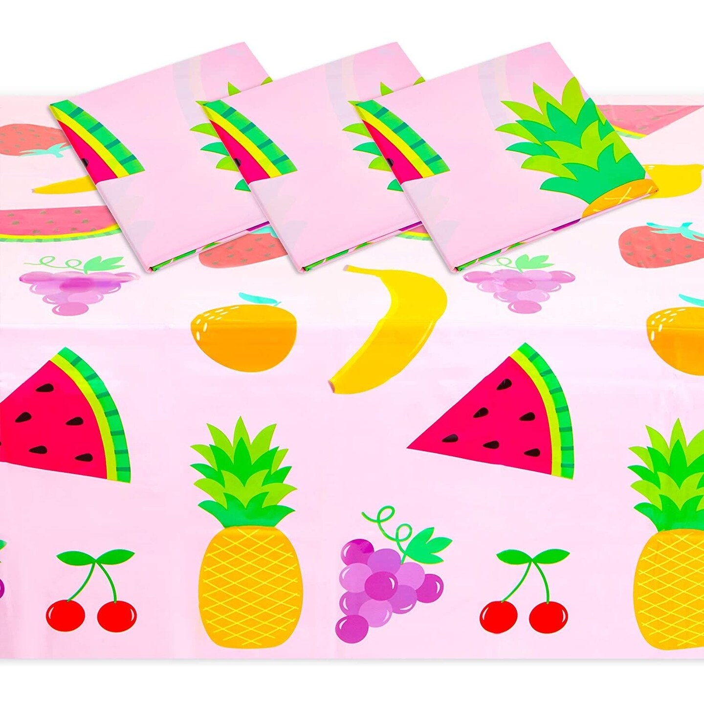 Tablecloth for Two-tti Frutti 2nd Birthday Party Decorations (Pink, 54 x 108 In, 3 Pack)