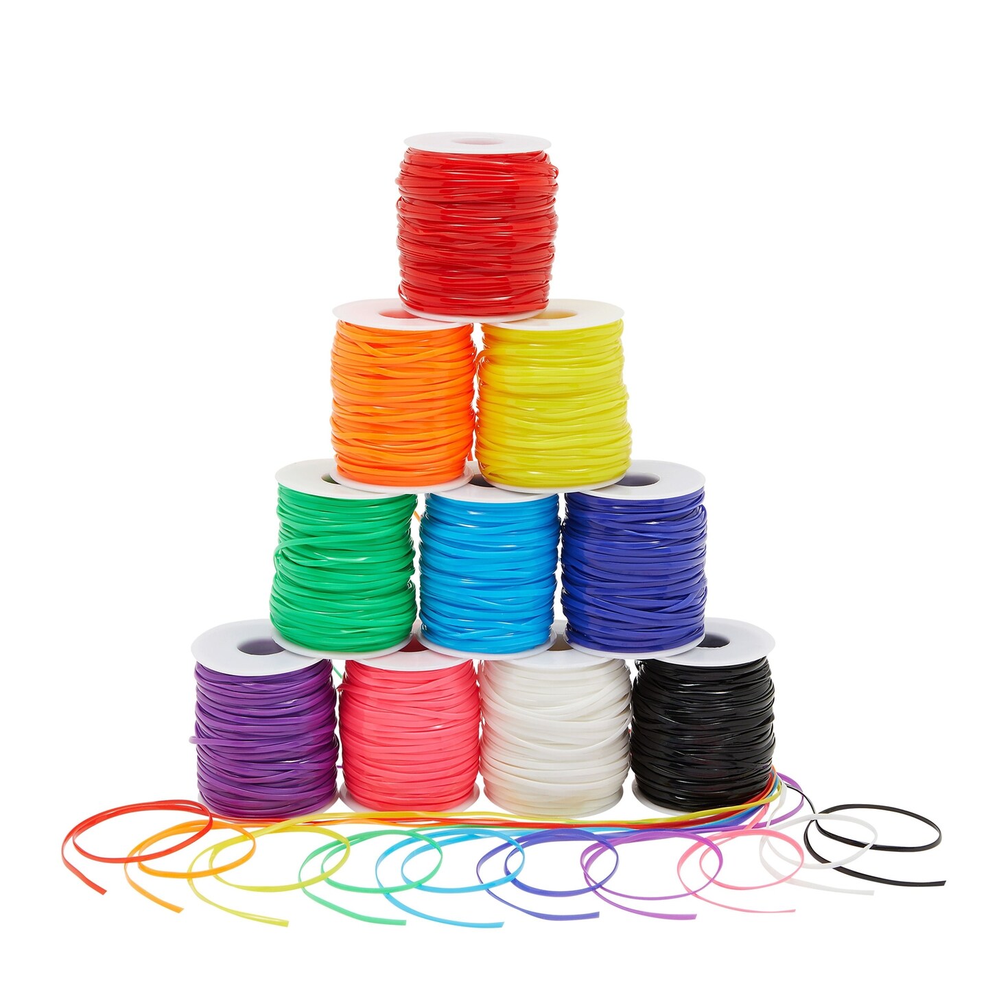 50 Yards Each Lanyard String, Gimp String in 10 Assorted Colors for Bracelets, Anklets, Necklaces, Boondoggle Keychains, Plastic Lacing Cord for Arts and Crafts (10 Spools)