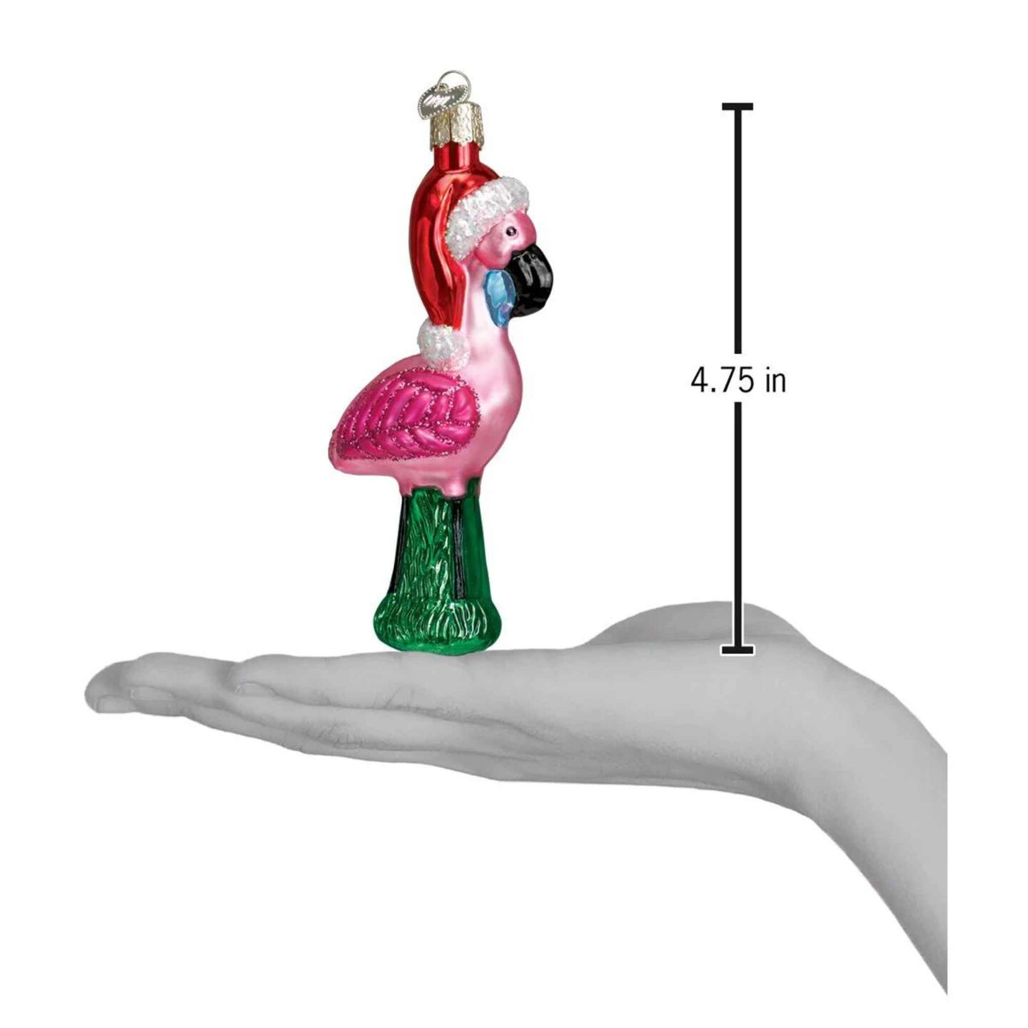 Old World Christmas 5.0 Inch Yard Flamingo Tree Ornament , Santa Hat Christmas